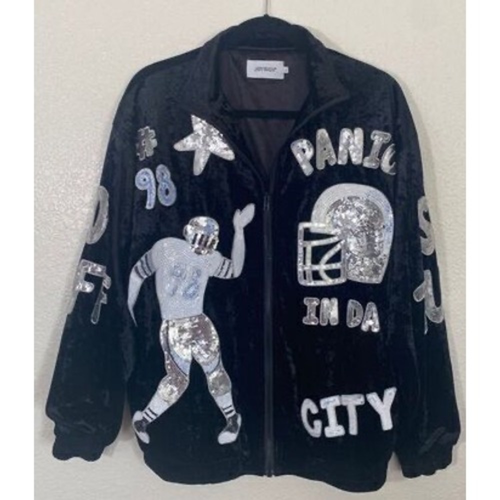 Joyrich Black Velvet Sequin Football Jacket Double Dutch Posse Streetwear L
